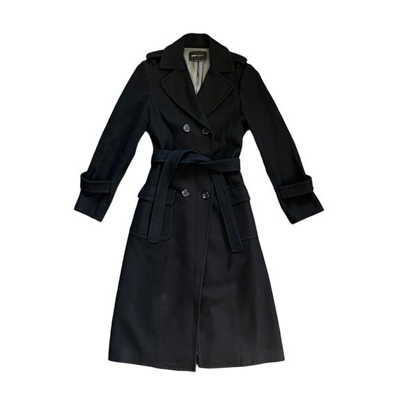 BCBGMAXAZRIA Trenchcoat Wool Blend Long Maxi Heavy Winter Solid Black Coat EUC S - Picture 1 of 7